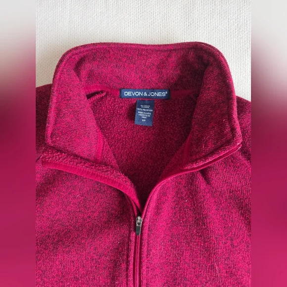 Devon & Jones Raspberry Red Quarter-Zip Fleece Pullover Sweater S Small - Picture 5 of 11